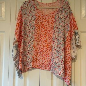 Bat sleeve top - pink leopard and floral